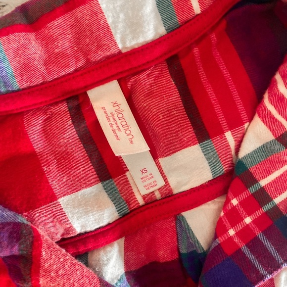 XS XHILARATION FLANNEL BUTTON DOWN RED WHITE BLUE LONG SLEEVE SHIRT TOP JACKET - Picture 5 of 8